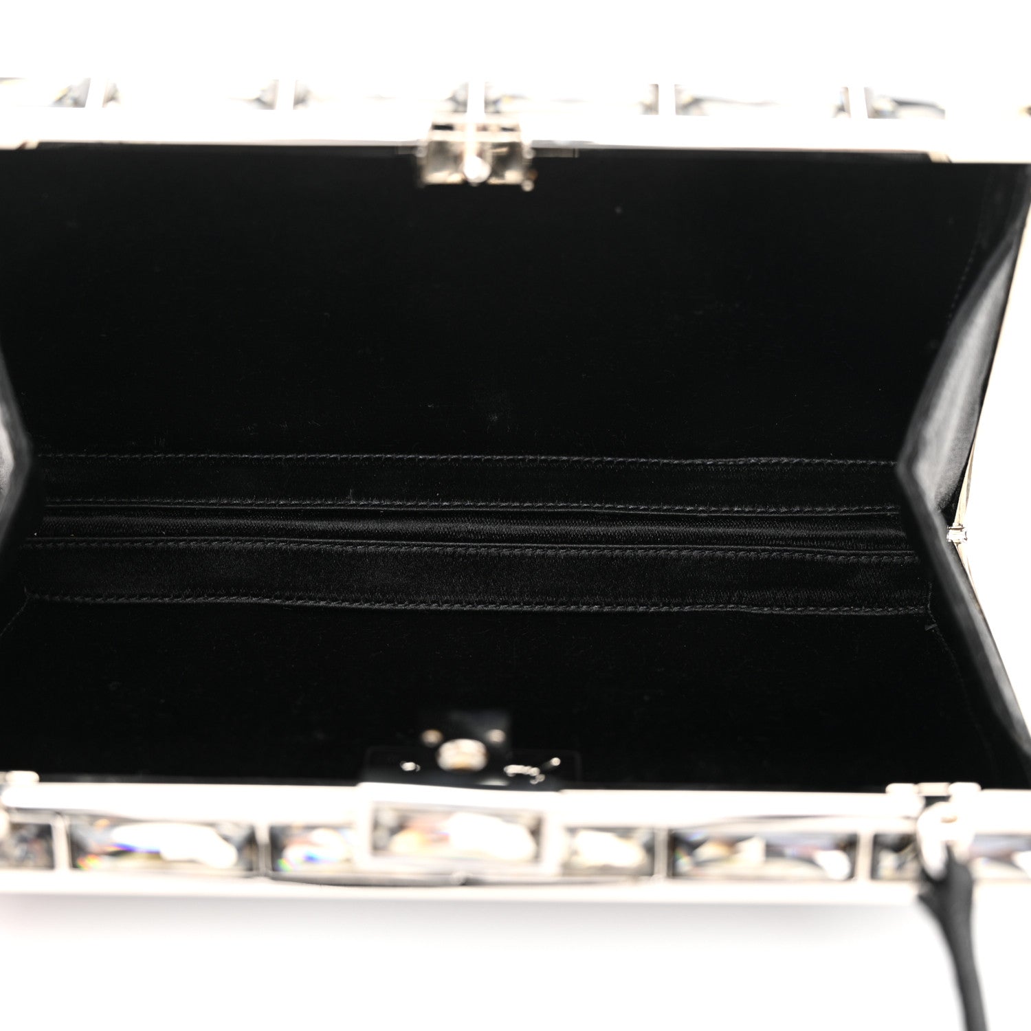 Judith Leiber Satin Crystal Box Clutch Black Silver 5 of 10