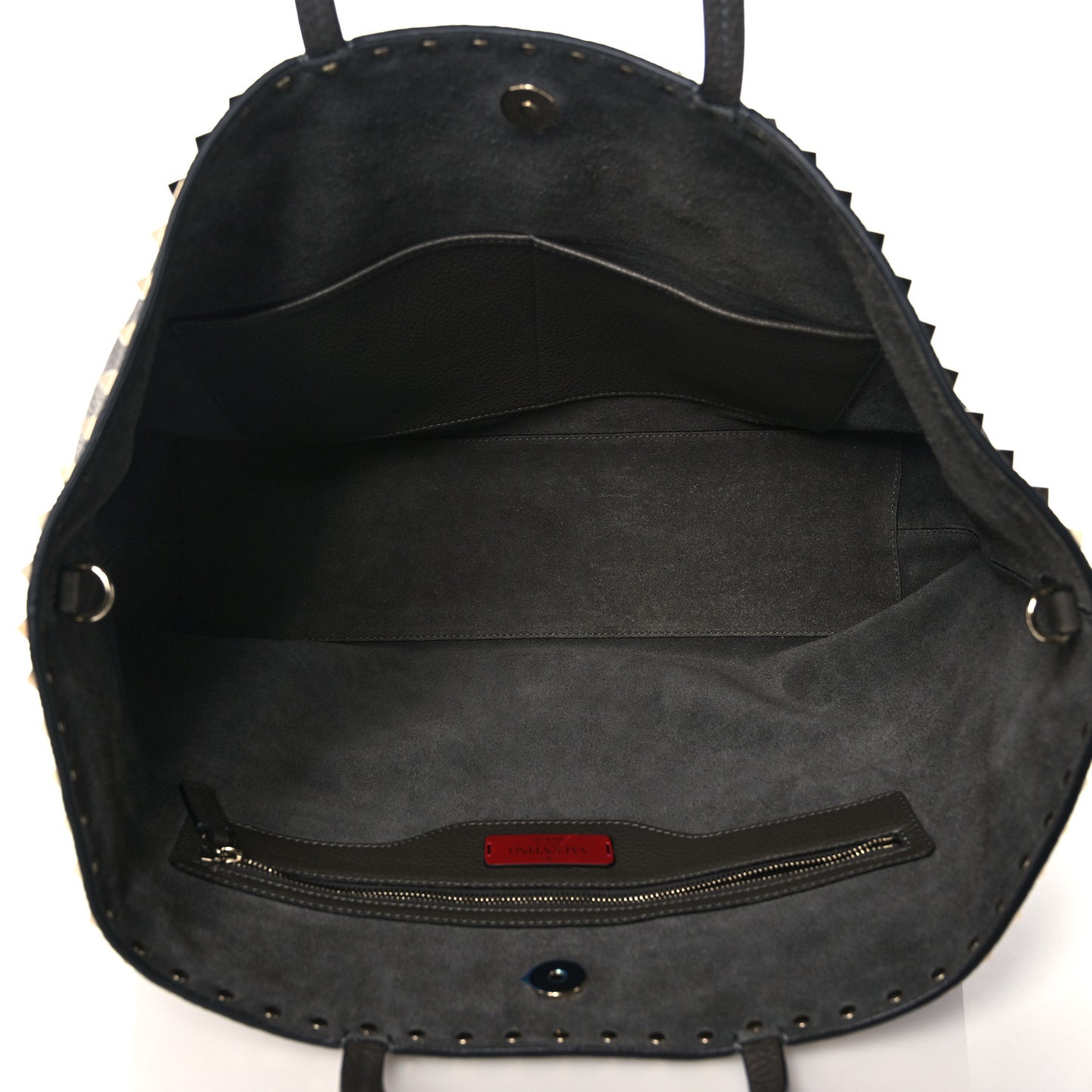 Grained Calfskin Rockstud Shoulder Tote Graphite