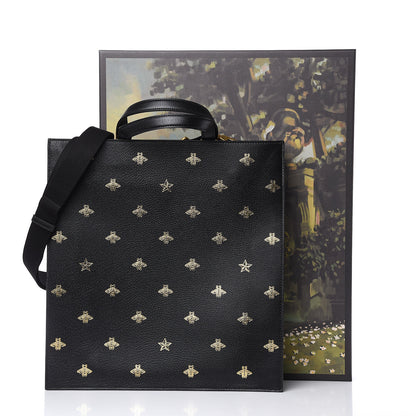 Gucci Grained Calfskin Bee Star Vertical Tote Black 11 of 11