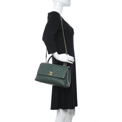 Chanel Caviar Chevron Quilted Small Coco Handle Flap Green 2 of 10
