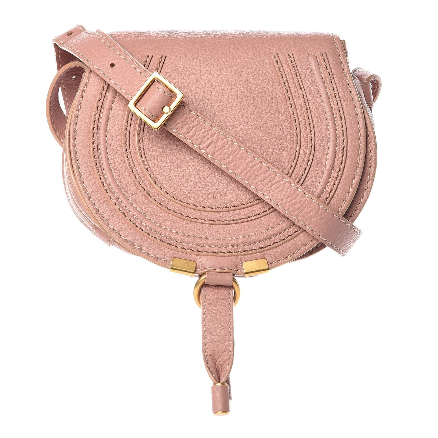 Grained Calfskin Small Marcie Saddle Bag Anemone Pink