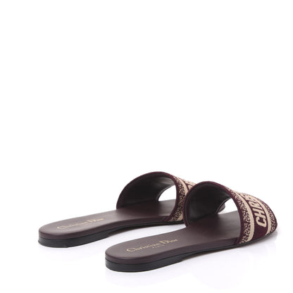 Christian Dior Canvas Embroidered Dway Flat Slide Sandals 38.5 Deep Amaranth 4 of 9