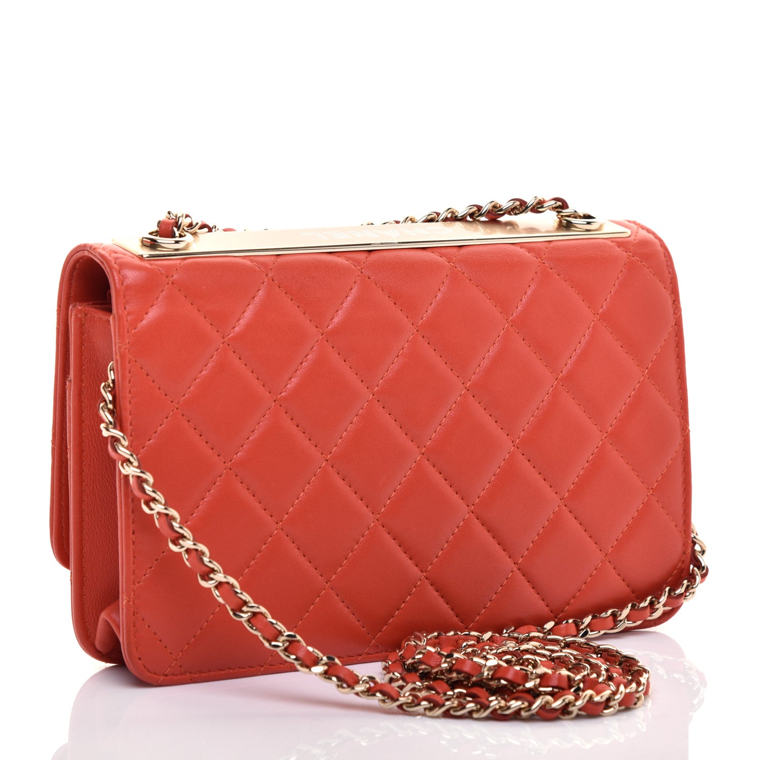 Chanel Lambskin Quilted Trendy CC Wallet On Chain WOC Orange 3 of 11