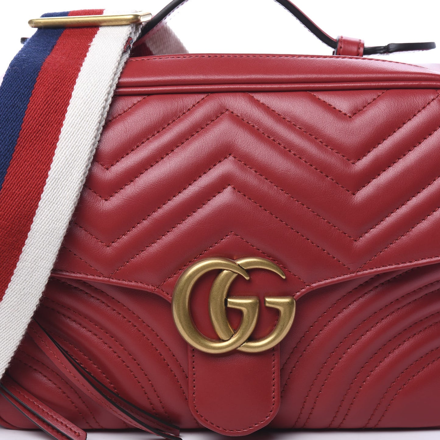Calfskin Matelasse Sylvie Web Small GG Marmont Top Handle Shoulder Bag Hibiscus Red