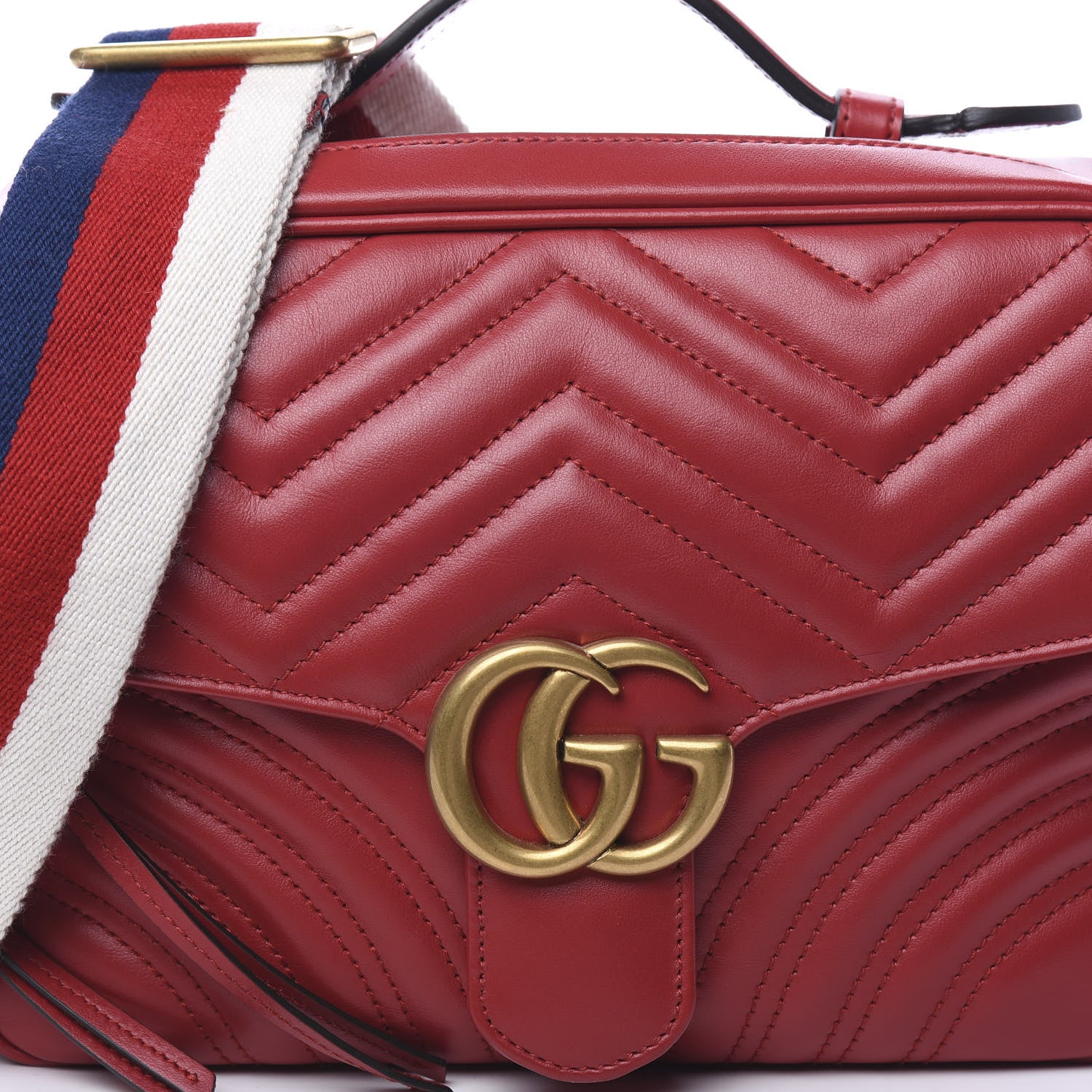Gucci Calfskin Matelasse Sylvie Web Small GG Marmont Top Handle Shoulder Bag Hibiscus Red 7 of 10