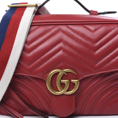 Gucci Calfskin Matelasse Sylvie Web Small GG Marmont Top Handle Shoulder Bag Hibiscus Red 7 of 10