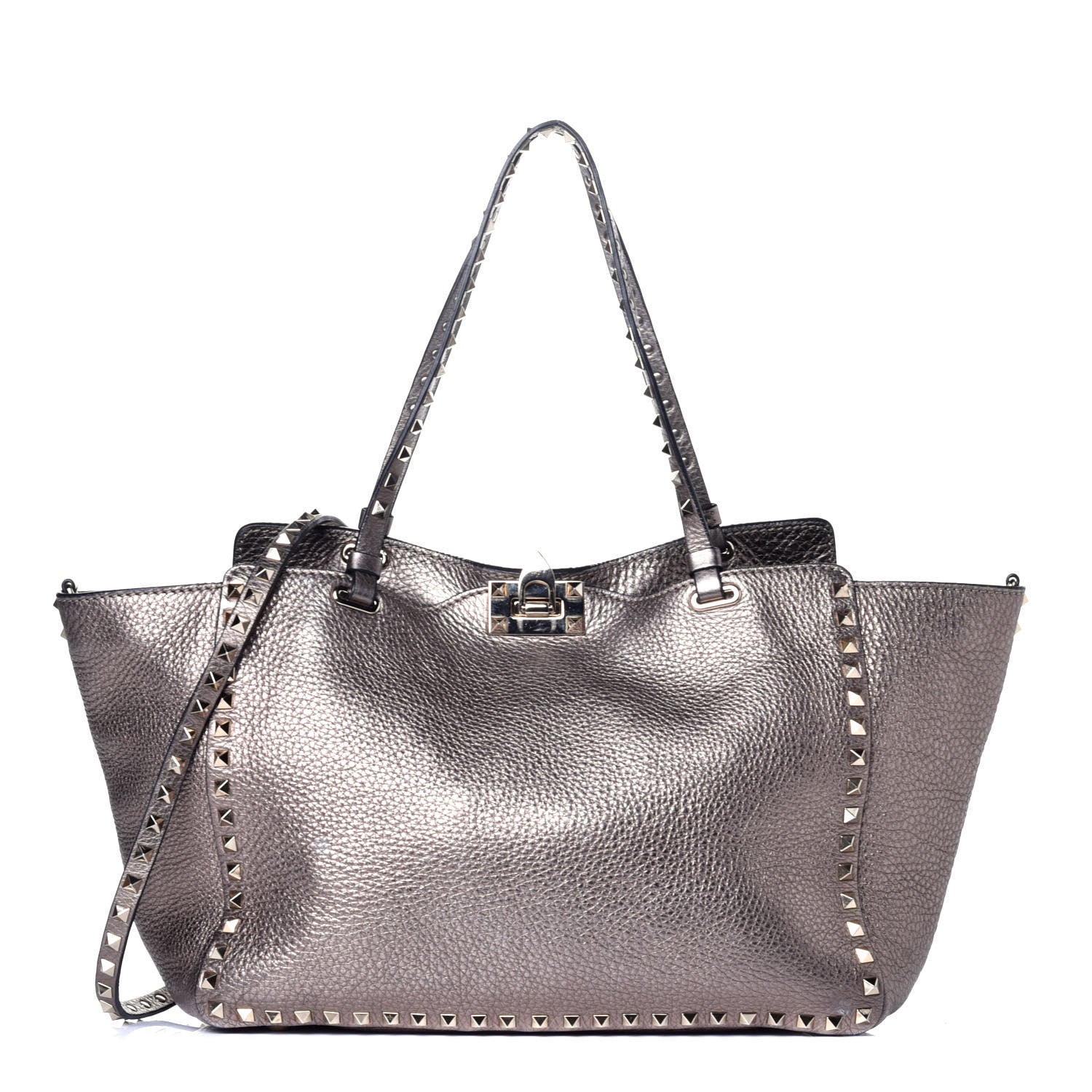 Valentino Garavani Metallic Alce Printed Calfskin Medium Rockstud Tote Sasso 1 of 9