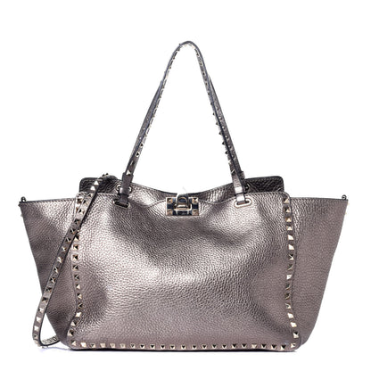 Valentino Garavani Metallic Alce Printed Calfskin Medium Rockstud Tote Sasso 1 of 9