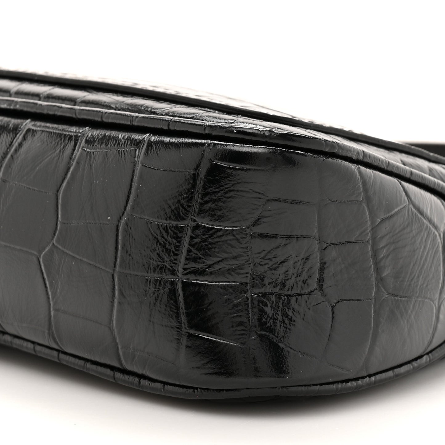 Crocodile Embossed Calfskin Shoulder Bag Black
