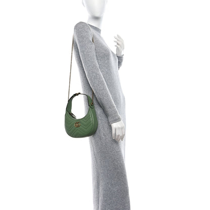 Gucci Calfskin Matelasse Chevron Mini GG Marmont Half Moon Hobo Salamander Green 2 of 9
