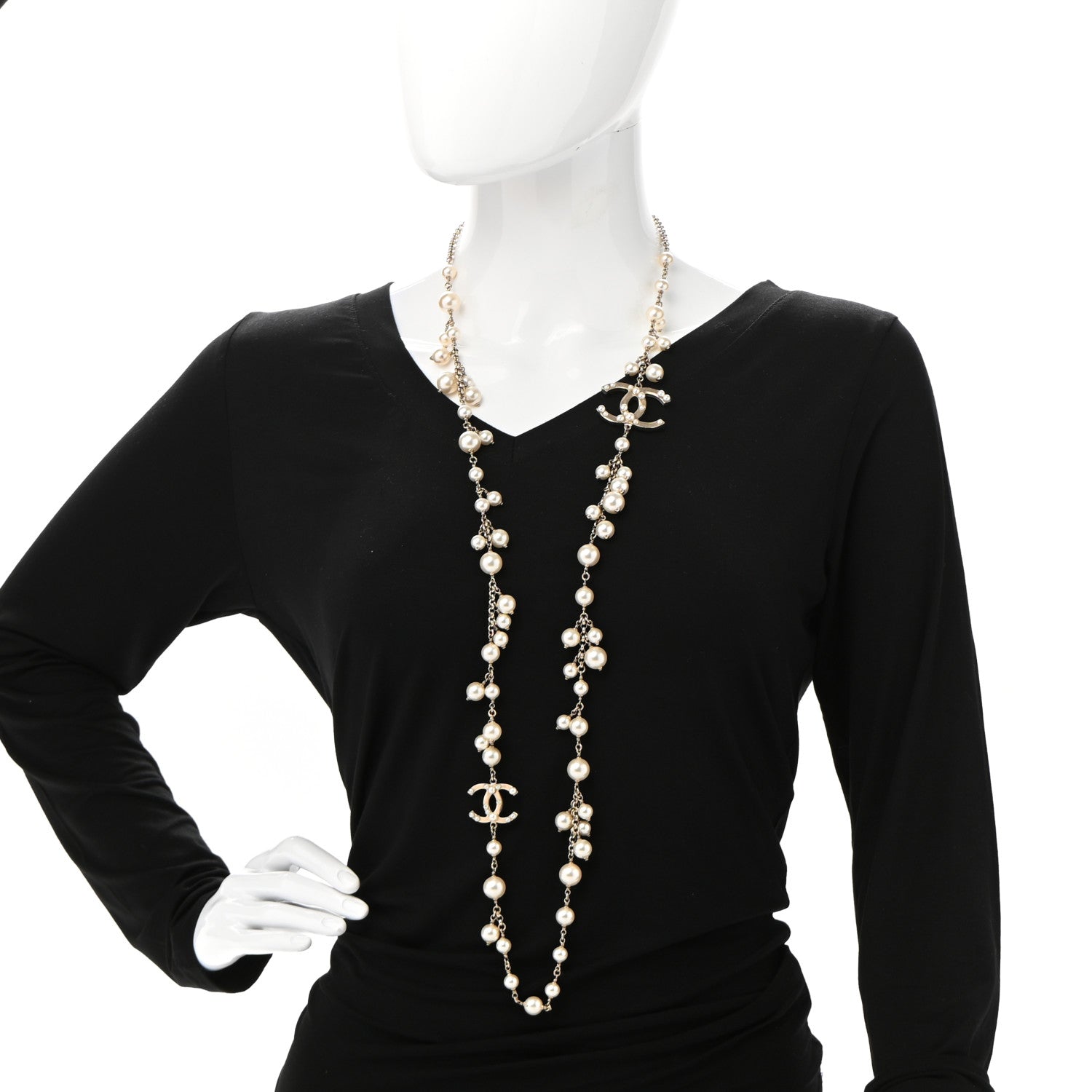 Chanel Graduated Pearl CC Long Necklace Gold 2 of 6