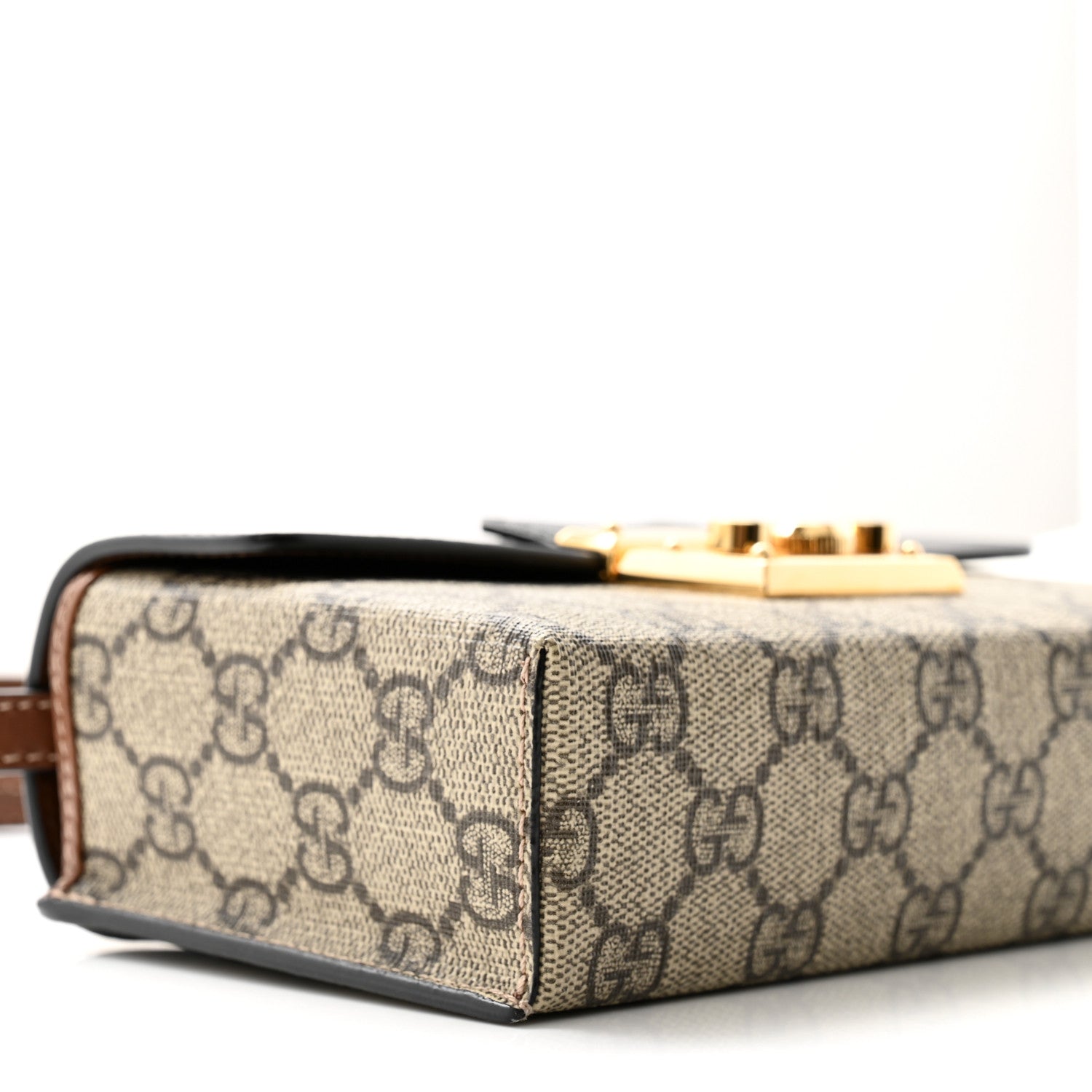 Gucci GG Supreme Monogram Calfskin Mini Padlock Top Handle Shoulder Bag Beige Black Cuir 9 of 11