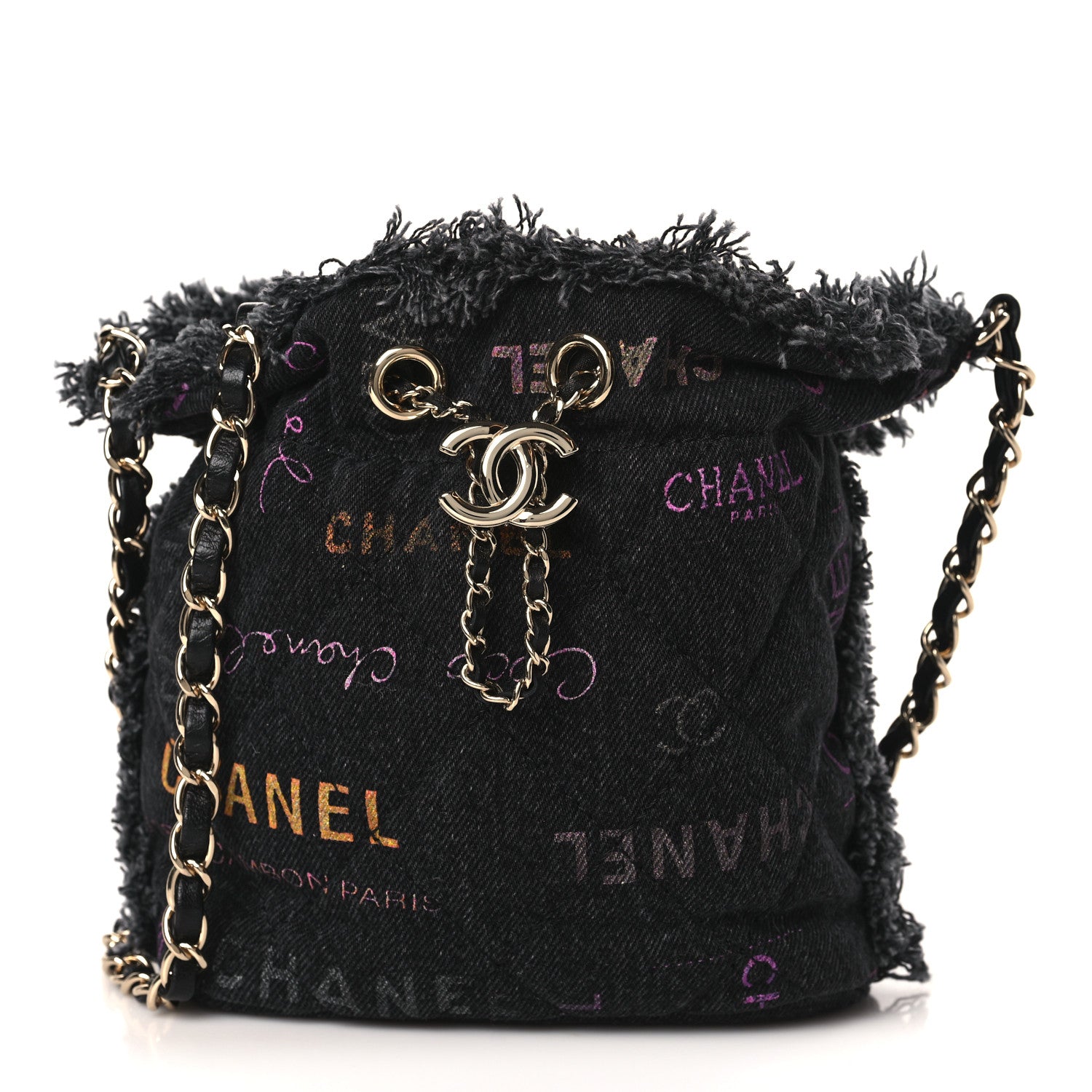 Chanel Denim Quilted Mood Small Bucket With Chain Black Multicolor 1 of 9