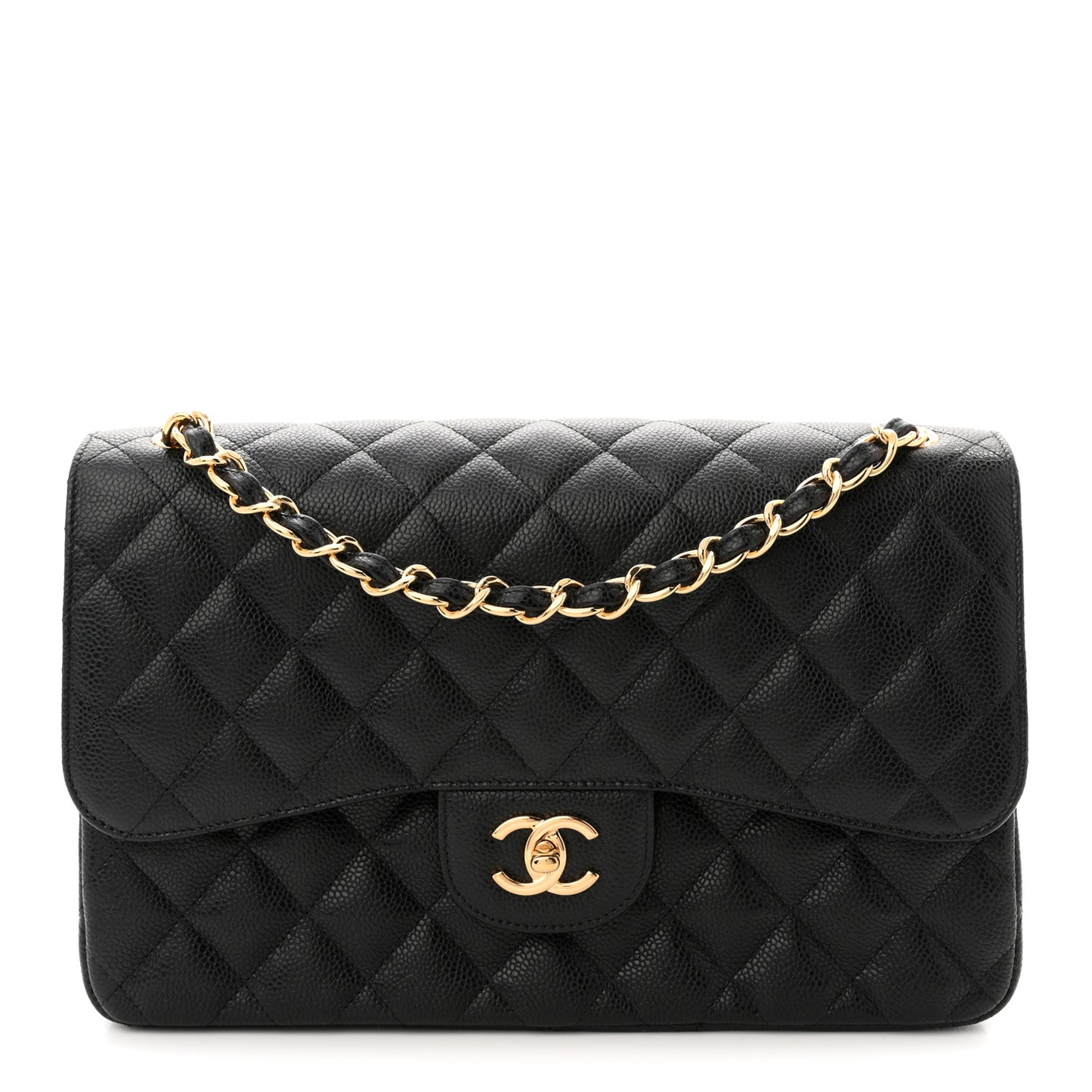 Caviar Quilted Jumbo Double Flap Black