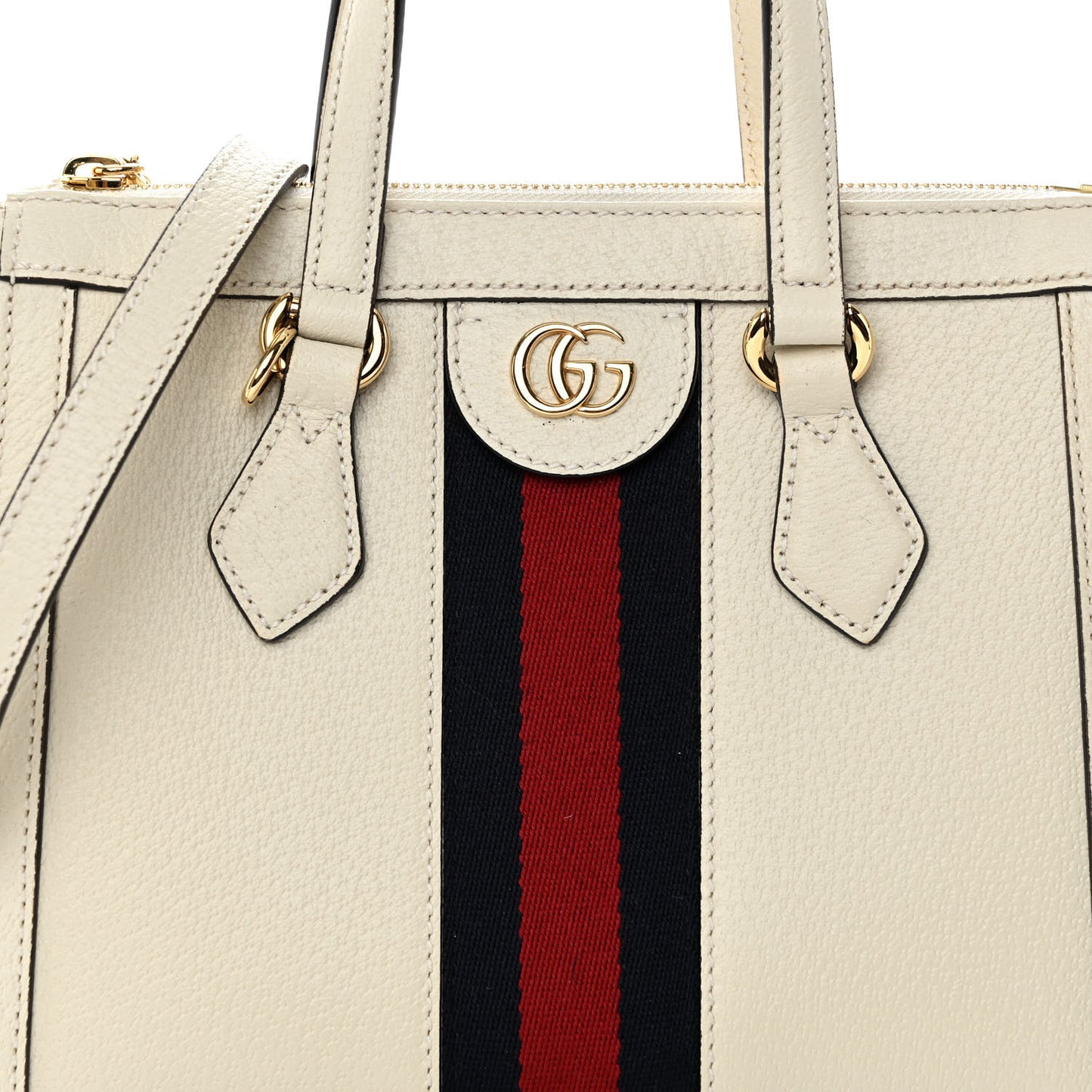 Textured Calfskin Web Small Ophidia Tote Bag Mystic White