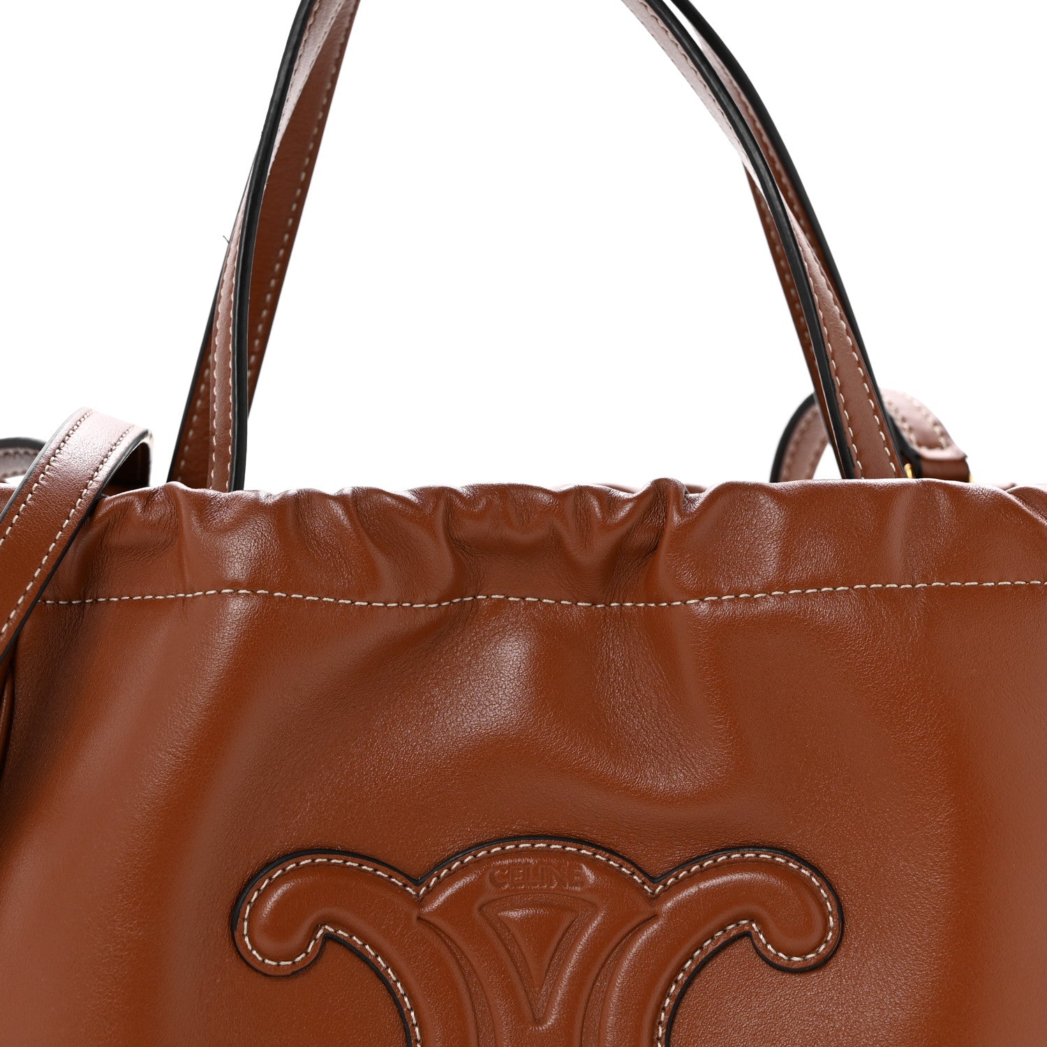 Celine Smooth Calfskin Cuir Small Triomphe Cabas Drawstring Tan 9 of 13