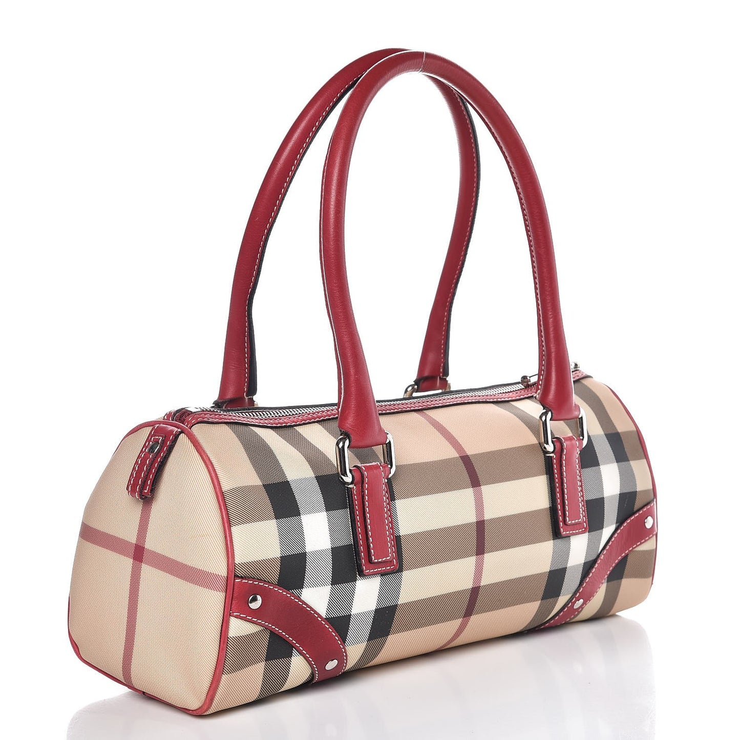 House Check Studded Satchel Red