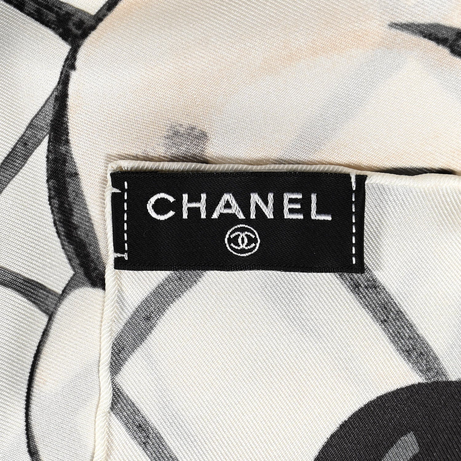 Chanel Silk CC Logo Camellia Scarf White Black 3 of 3