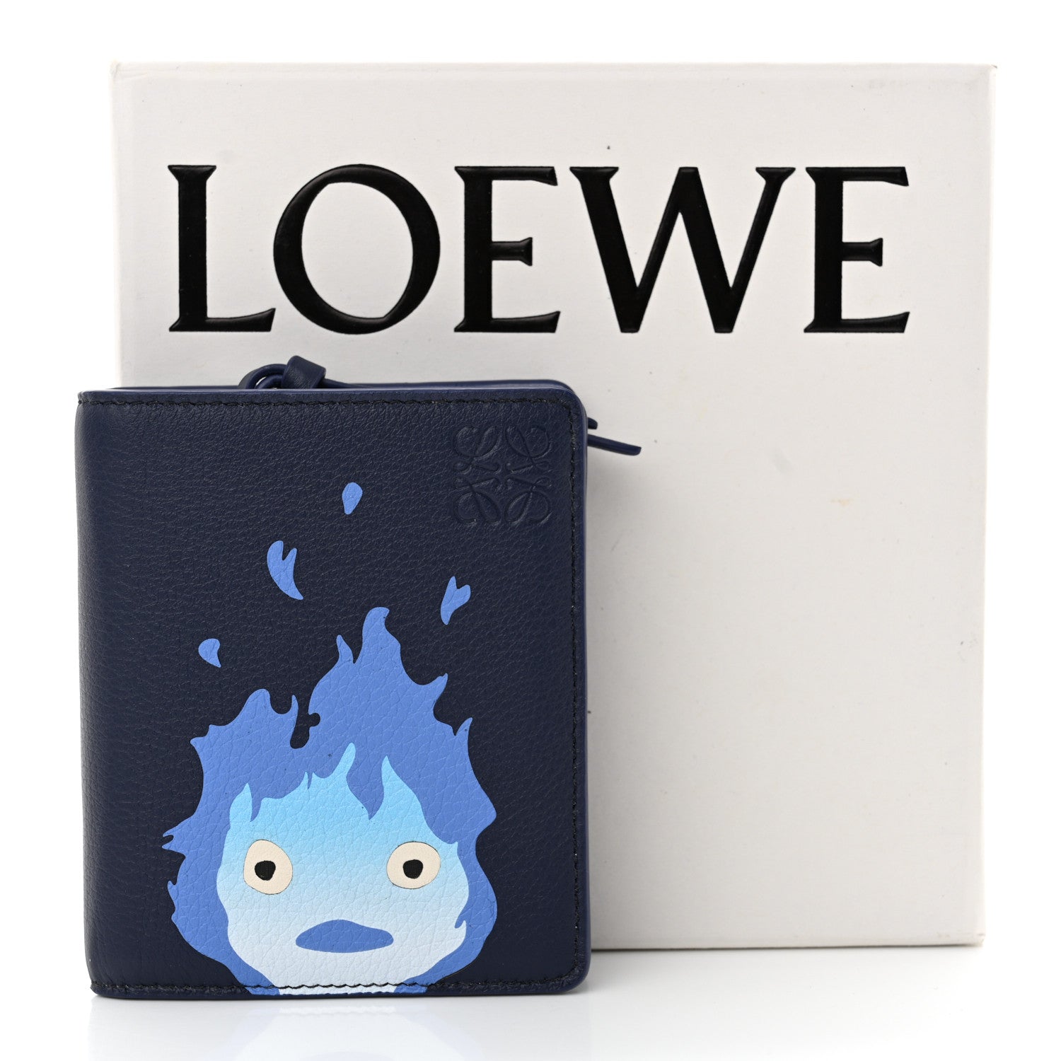 Loewe X HOWLS MOVING CASTLE Satin Calfskin Calcifer Compact Zip Wallet Marine 13 of 13