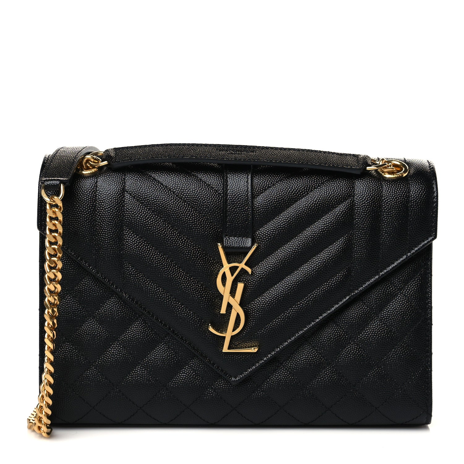 Saint Laurent Grain De Poudre Textured Mixed Matelasse Triquilt Medium Monogram Satchel Black 1 of 6