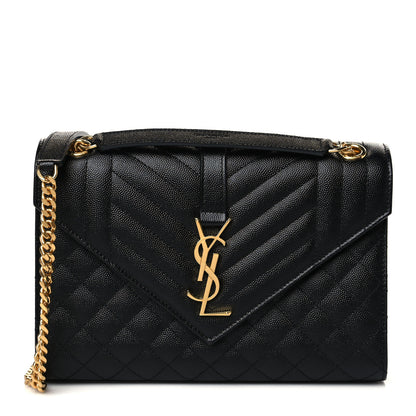 Saint Laurent Grain De Poudre Textured Mixed Matelasse Triquilt Medium Monogram Satchel Black 1 of 6