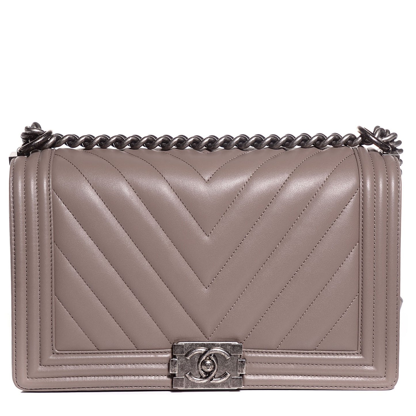 Calfskin Chevron New Medium Boy Flap Grey
