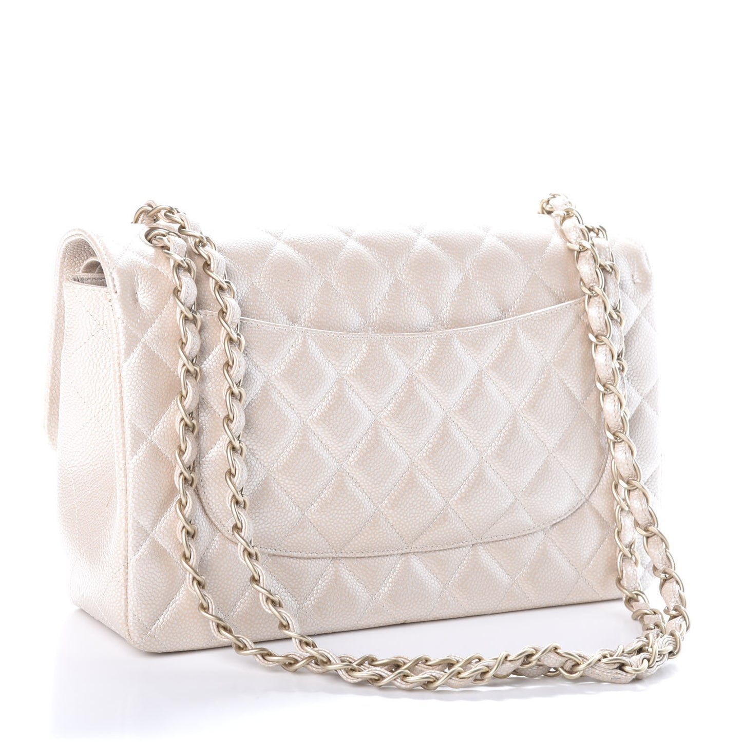 Pearly Caviar Quilted Jumbo Double Flap Light Beige