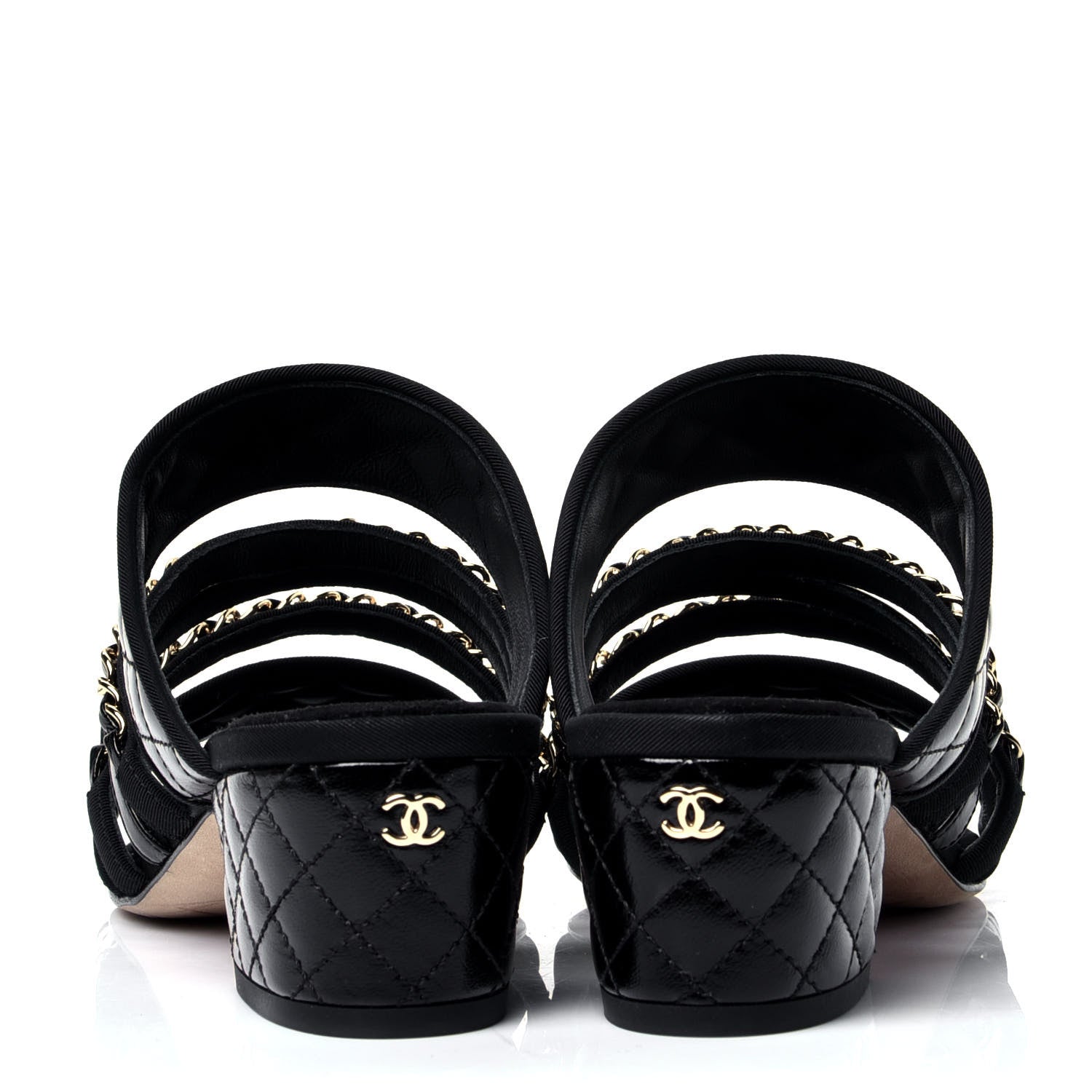 Chanel Distressed Patent Quilted Chain Mule Sandals 37 Black 6 of 11