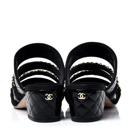 Chanel Distressed Patent Quilted Chain Mule Sandals 37 Black 6 of 11