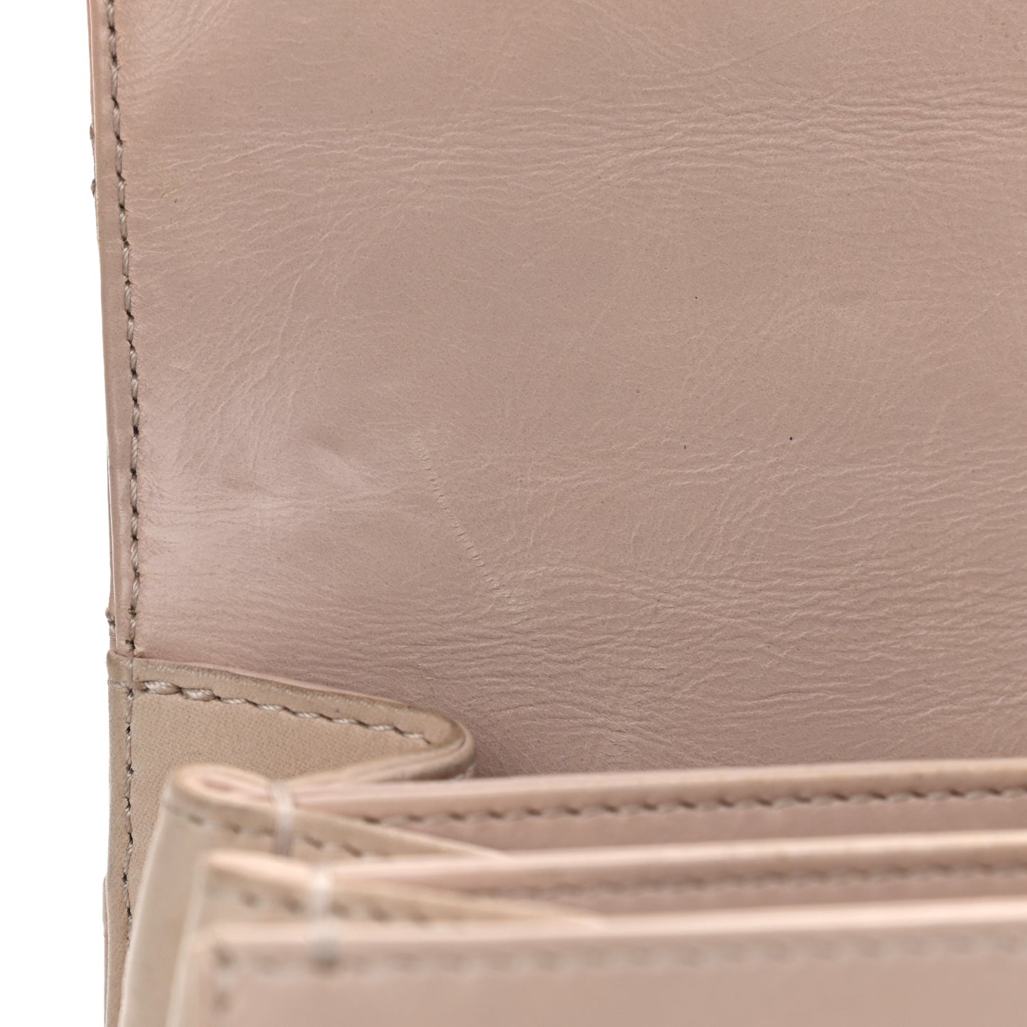 Glazed Calfskin Quilted Mini Straight Lined Flap Beige
