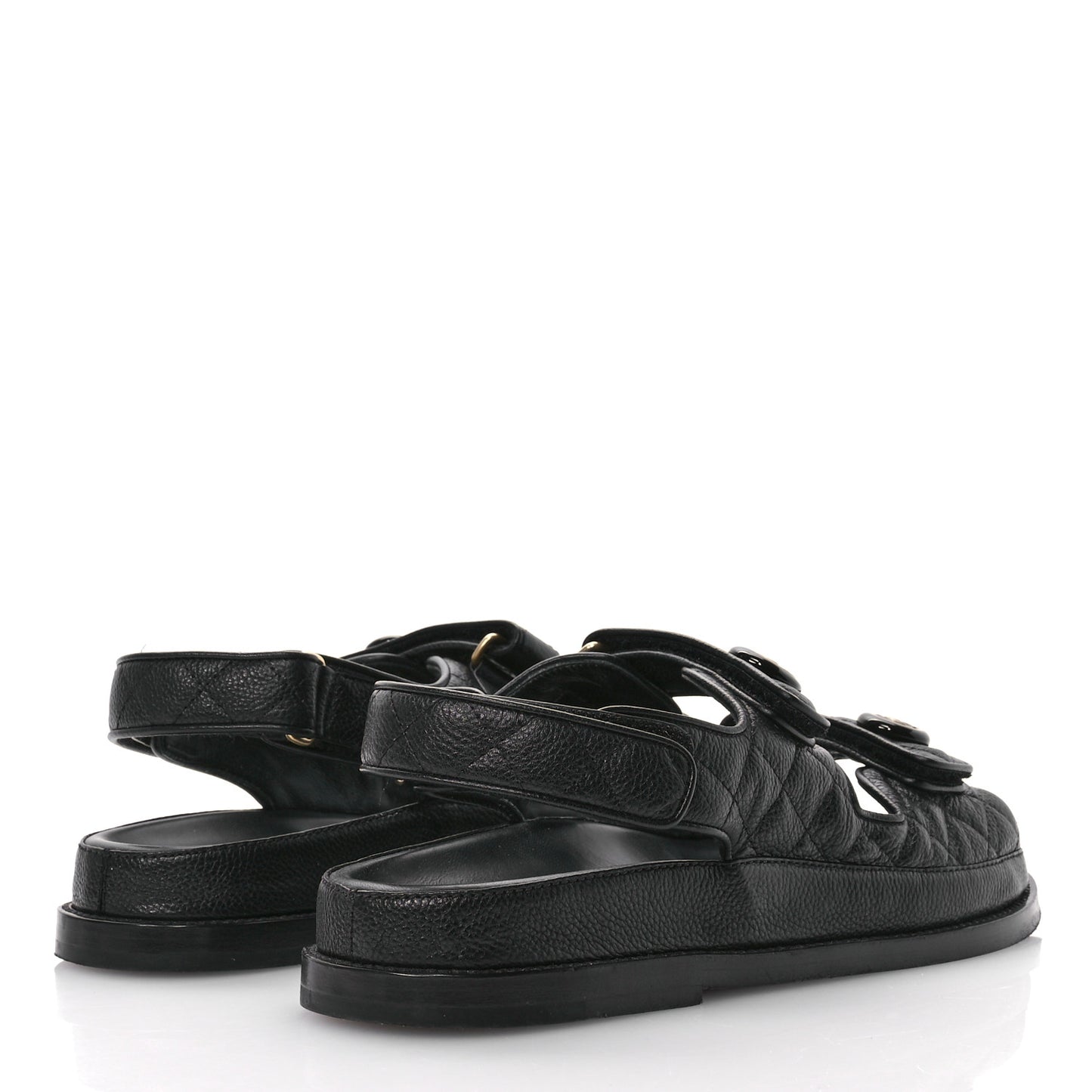 Grained Calfskin Velcro Dad Sandals 40 Black