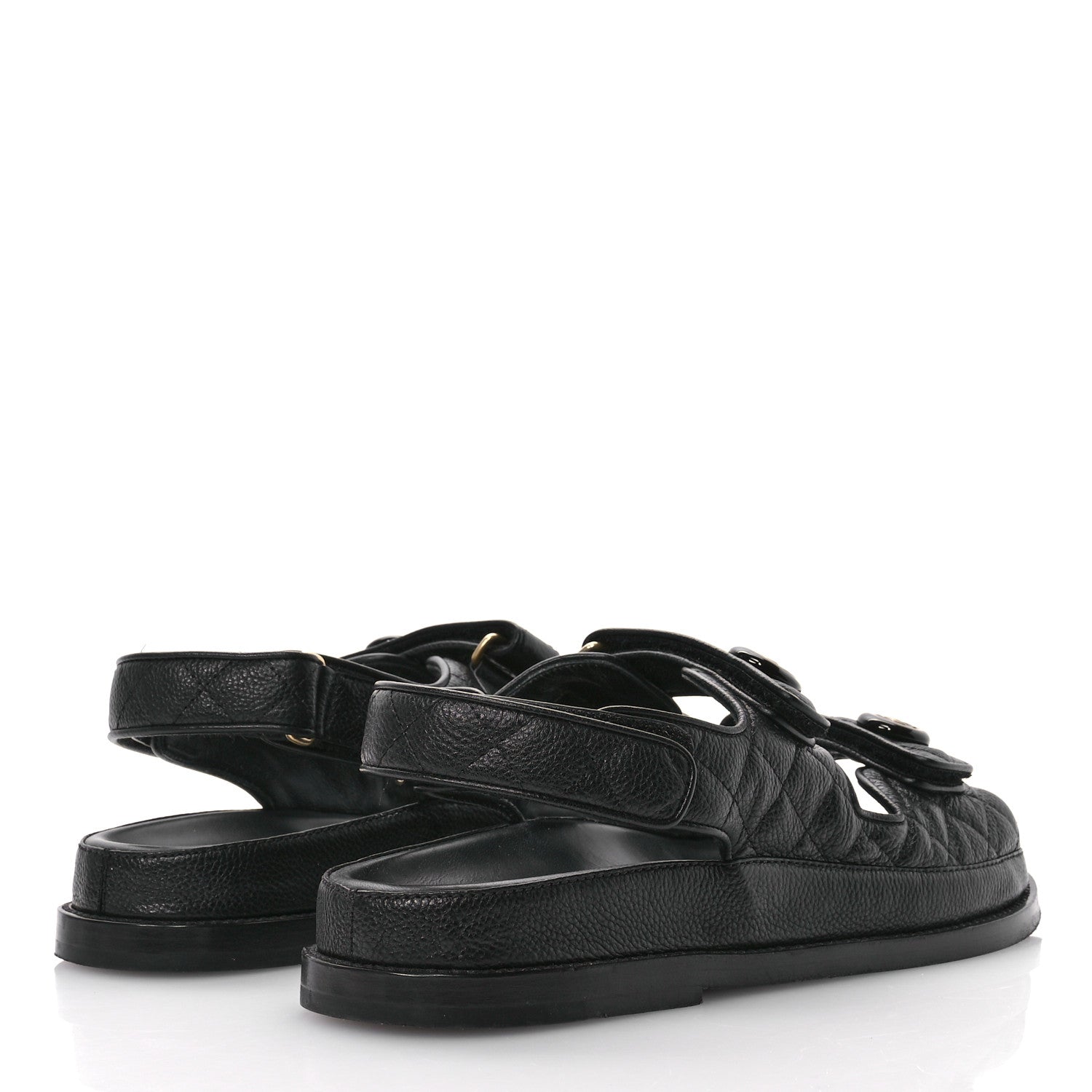 Chanel Grained Calfskin Velcro Dad Sandals 40 Black 5 of 10