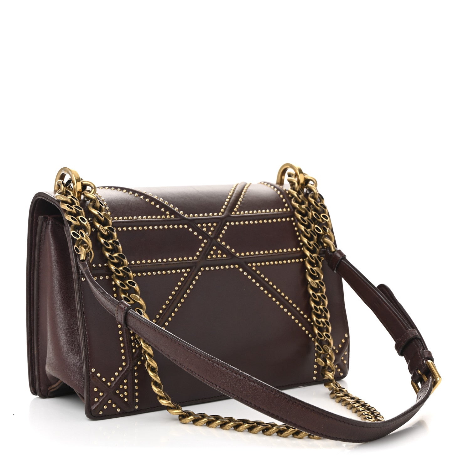 Christian Dior Lambskin Studded Medium Diorama Flap Bag Burgundy 5 of 23