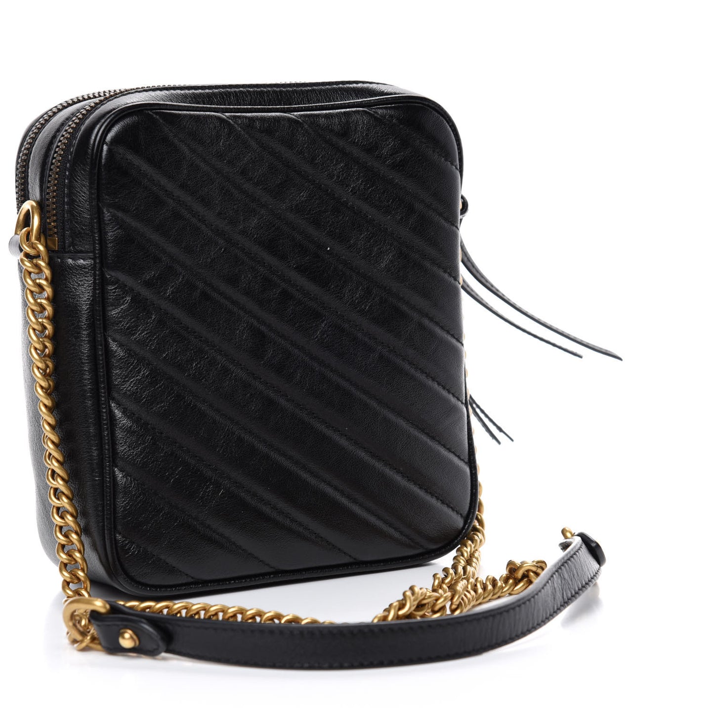 Azalea Calfskin Matelasse Diagonal Tall GG Marmont Crossbody Bag Black
