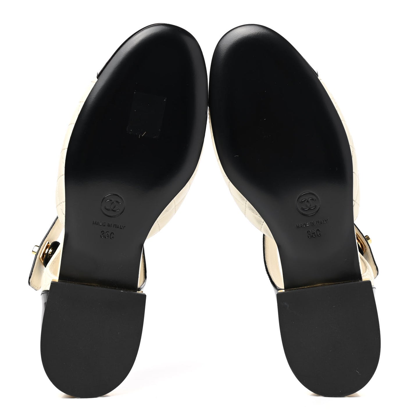 Patent Lambskin Quilted Cap Toe Ballerina Flats 35 Ivory Black