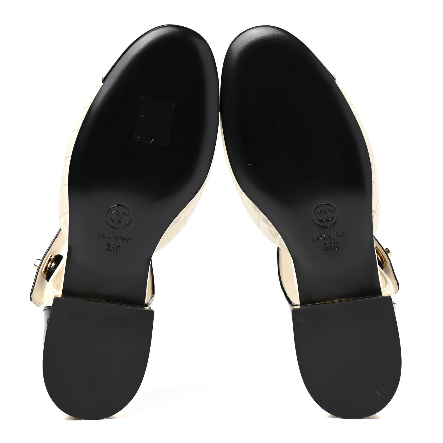 Chanel Patent Lambskin Quilted Cap Toe Ballerina Flats 35 Ivory Black 5 of 8
