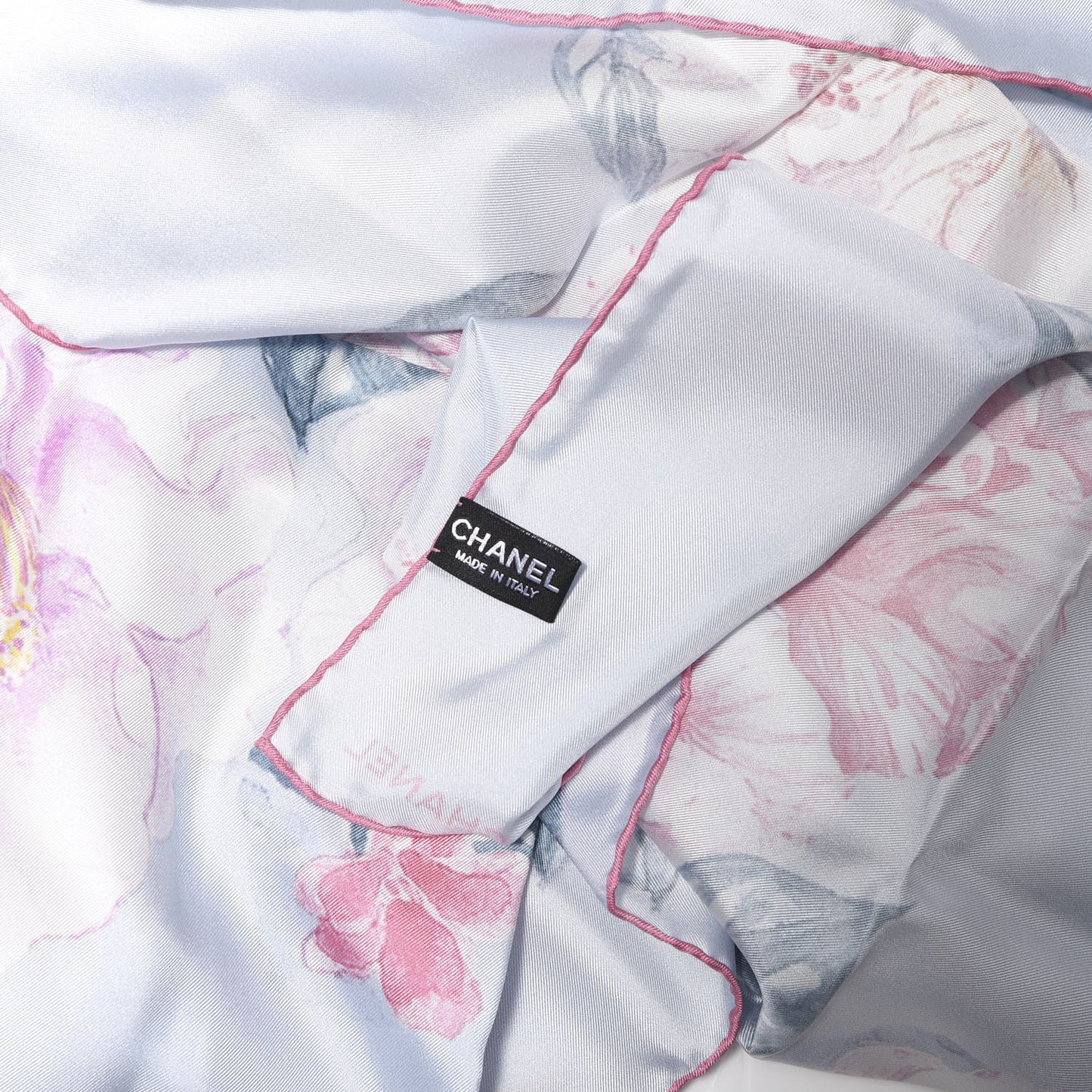 Silk CC Camellia Scarf Light Blue Multicolor