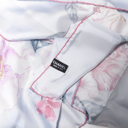 Chanel Silk CC Camellia Scarf Light Blue Multicolor 3 of 3