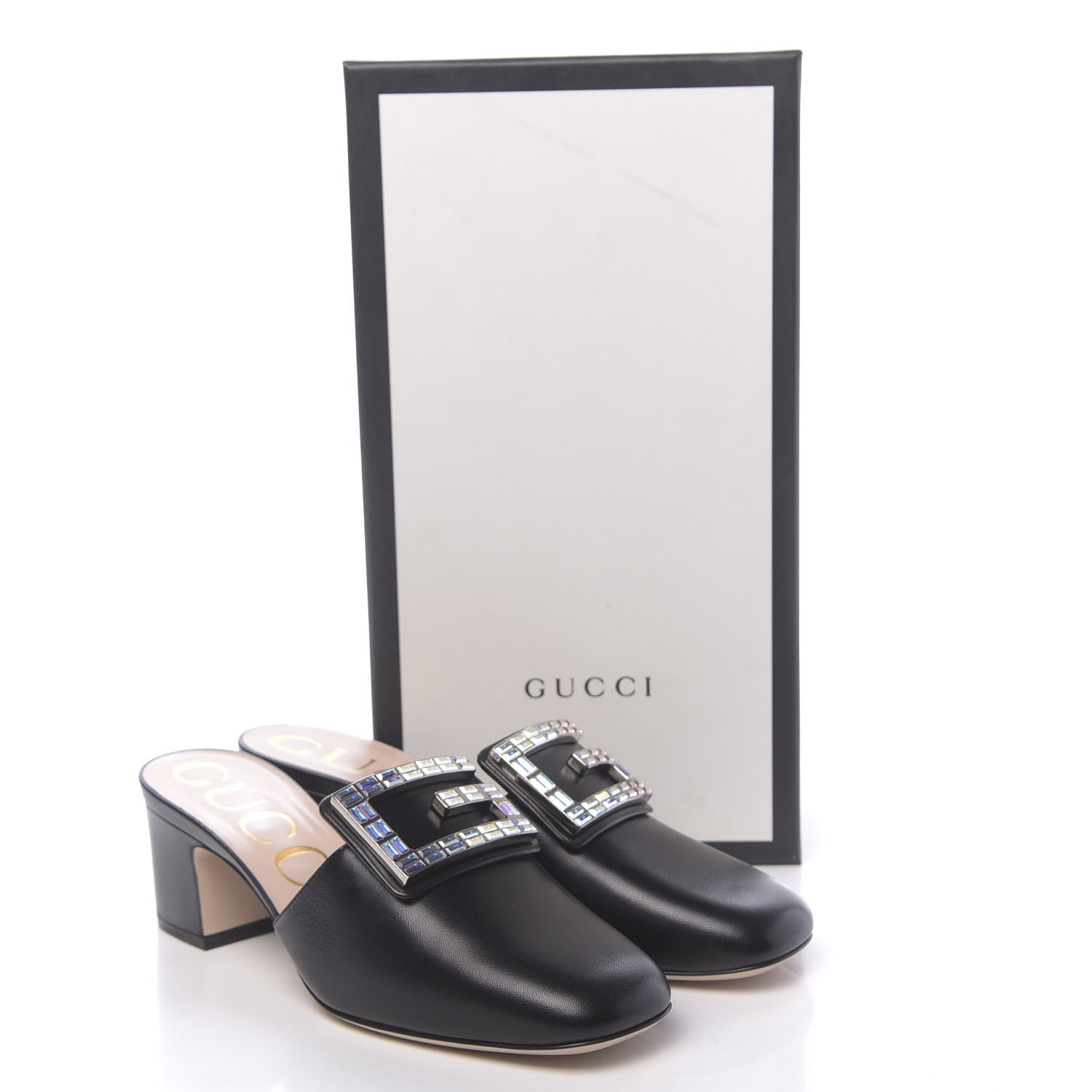 Gucci Malaga Kid Crystal Square G Madelyn Mules 37 Black 9 of 9