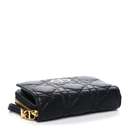 Christian Dior Grained Calfskin Supple Cannage Caro Scarlet Zipped Wallet Black 4 of 10