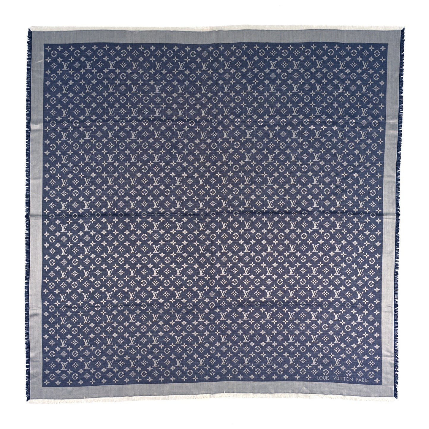 Silk Wool Monogram Denim Shawl Blue