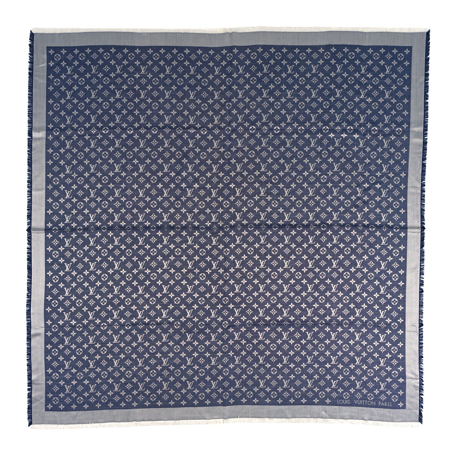 Louis Vuitton Silk Wool Monogram Denim Shawl Blue 1 of 3