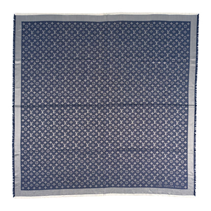 Louis Vuitton Silk Wool Monogram Denim Shawl Blue 1 of 3