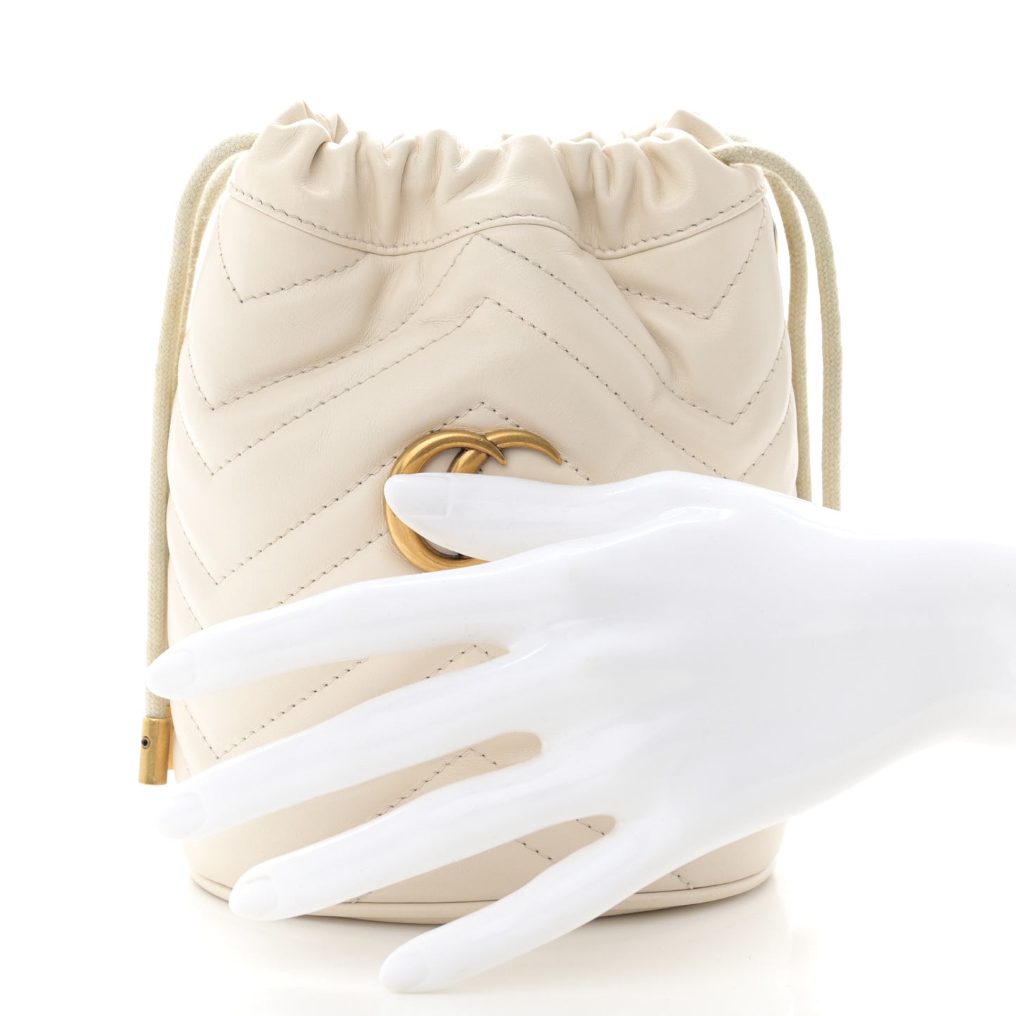 Calfskin Matelasse Mini GG Marmont 2.0 Bucket Bag White