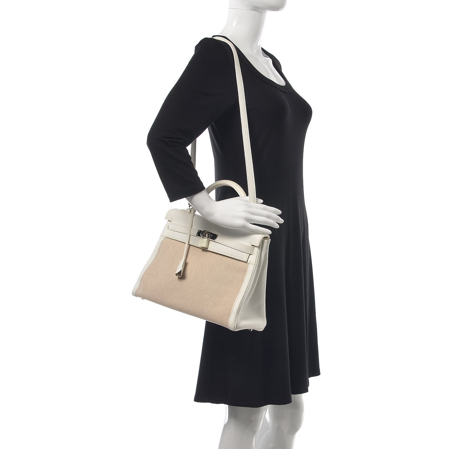 Hermes Taurillon Clemence Toile Kelly Retourne 32 White 2 of 40