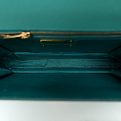 Salvatore Ferragamo Printed Calfskin Vara Bow Chain Flap Crossbody Teal 5 of 10