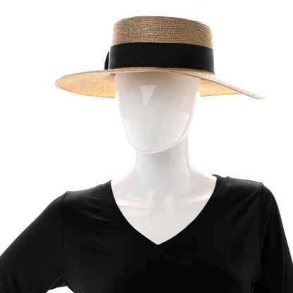 Gucci Glittered Straw Grosgrain Wide Brim Hat L Gold Black 2 of 15