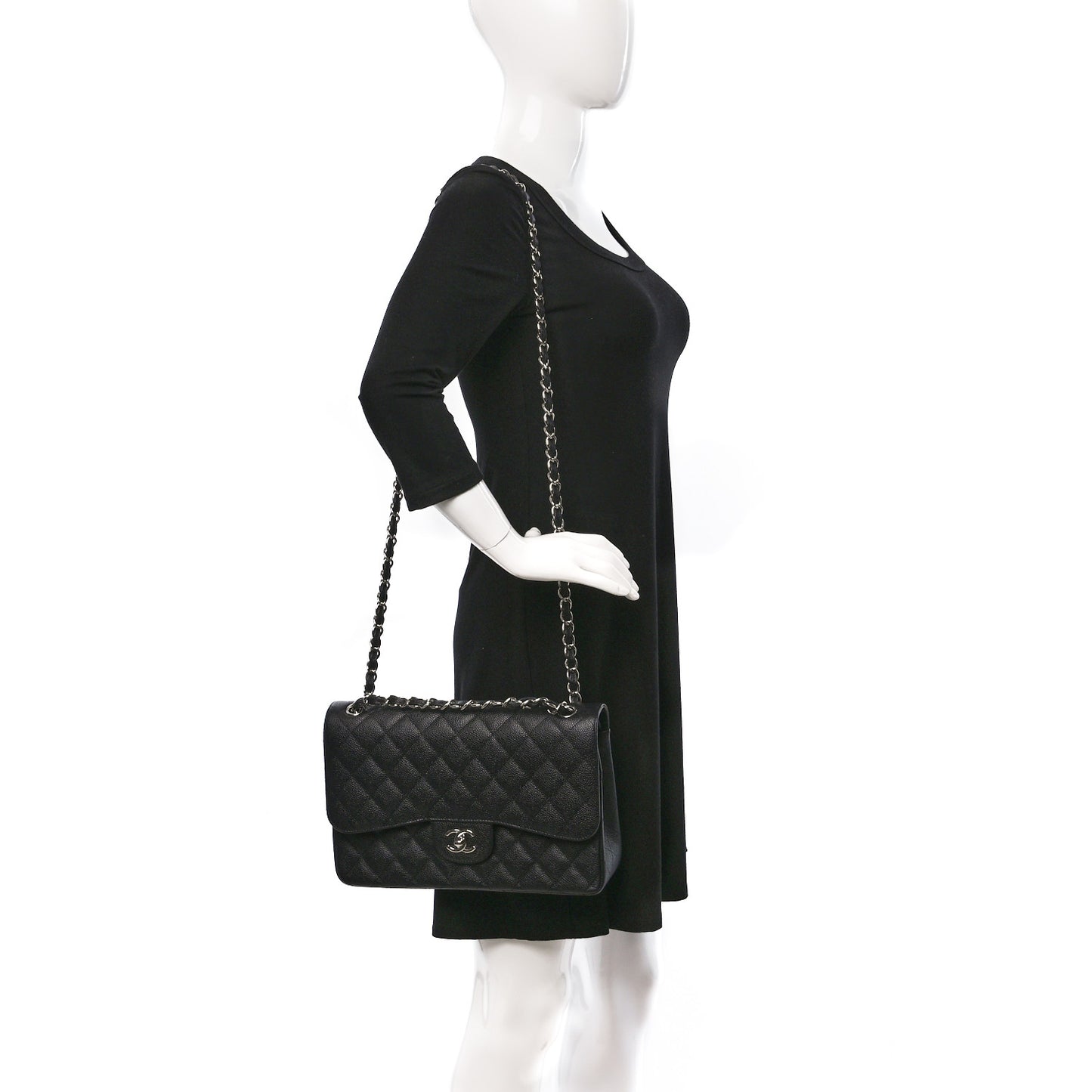 Caviar Quilted Jumbo Double Flap Black