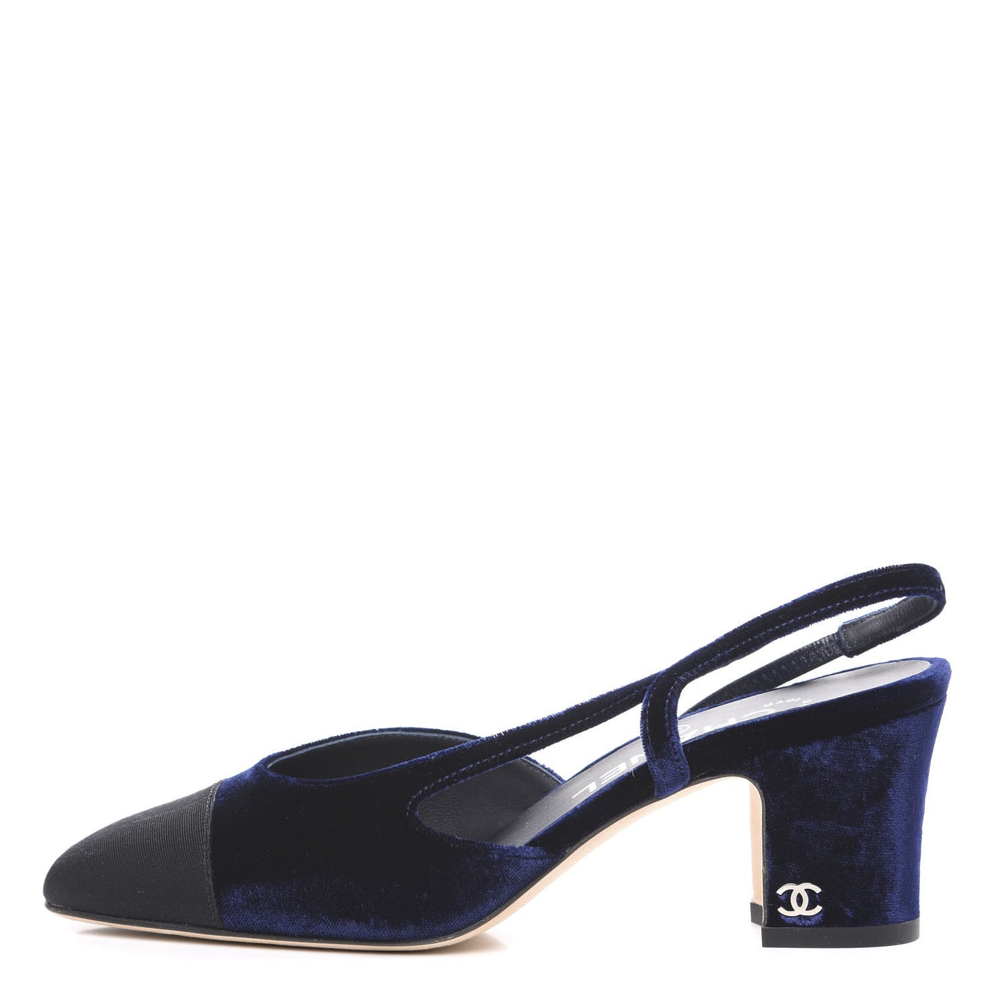 Velvet Grosgrain Cap Toe CC Slingback Pumps 35.5 Blue Black