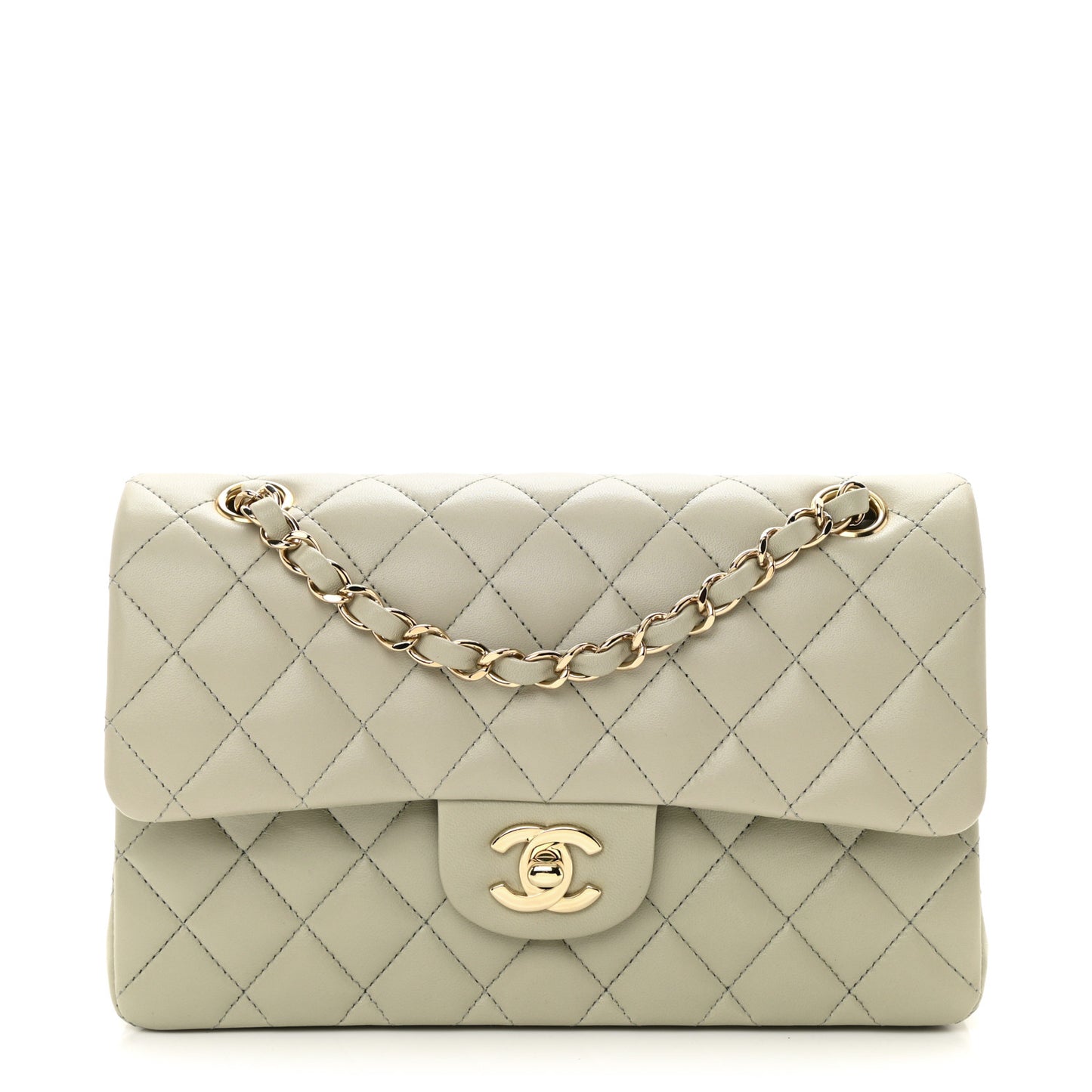 Lambskin Quilted Small Double Flap Grey